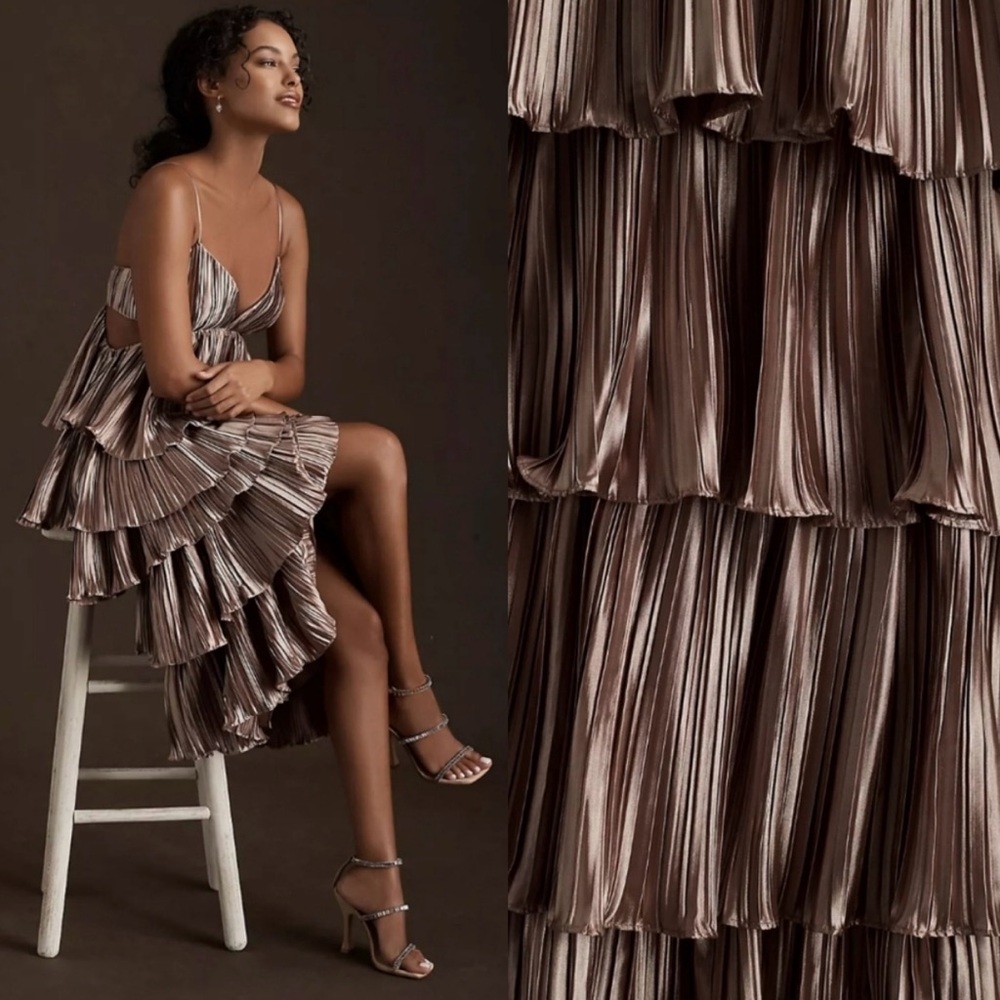 BHLDN by Carly Cushnie Brenna Tiered Pleated V-neck Cutout Midi Dress